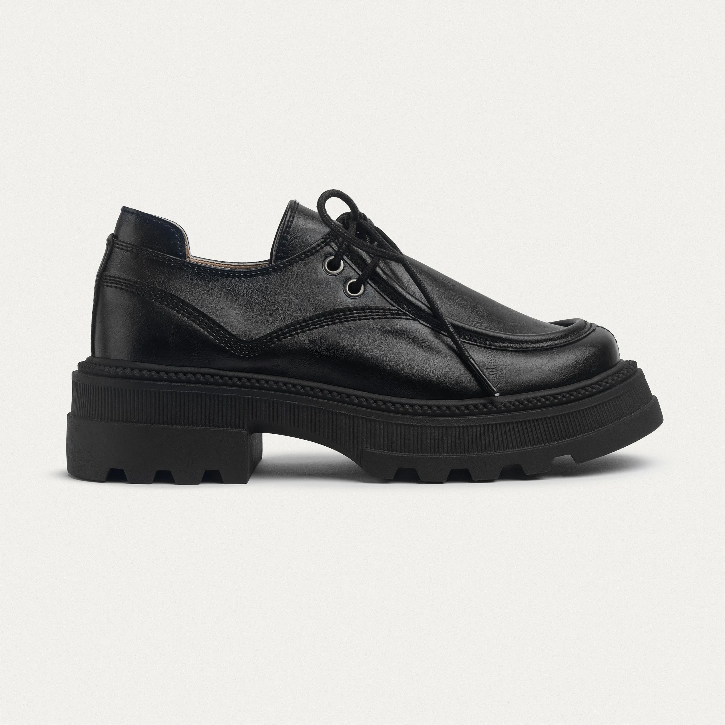 Achilles | Women Black Chunky Oxford Loafer with laces