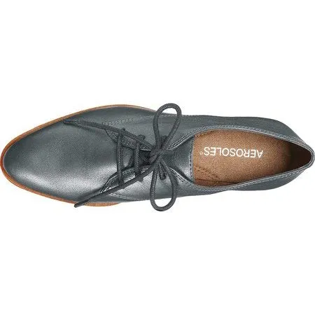 Aerosoles Women's East River Dark Silver Metal Leather Lace Up Heeled Oxfords
