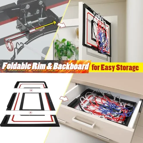 Basketball Hoop Indoor, Mini Foldable Basketball Hoop for Kids Adults, 24’’x16’’ Portable Basketball Wall Mount Hoops & Goals, Over The Door Toddler Basketball Hoop for Outdoor (Foldable Backboard)