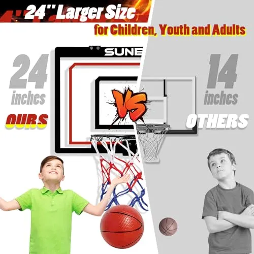 Basketball Hoop Indoor, Mini Foldable Basketball Hoop for Kids Adults, 24’’x16’’ Portable Basketball Wall Mount Hoops & Goals, Over The Door Toddler Basketball Hoop for Outdoor (Foldable Backboard)