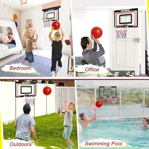 Basketball Hoop Indoor, Mini Foldable Basketball Hoop for Kids Adults, 24’’x16’’ Portable Basketball Wall Mount Hoops & Goals, Over The Door Toddler Basketball Hoop for Outdoor (Foldable Backboard)