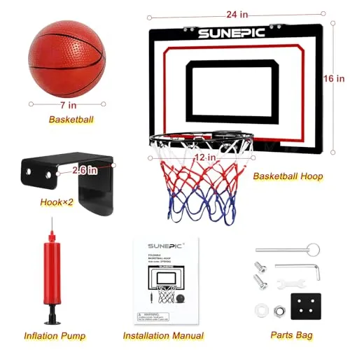 Basketball Hoop Indoor, Mini Foldable Basketball Hoop for Kids Adults, 24’’x16’’ Portable Basketball Wall Mount Hoops & Goals, Over The Door Toddler Basketball Hoop for Outdoor (Foldable Backboard)