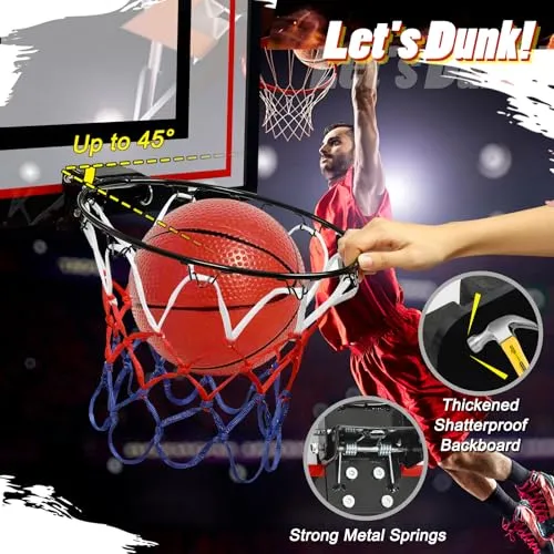 Basketball Hoop Indoor, Mini Foldable Basketball Hoop for Kids Adults, 24’’x16’’ Portable Basketball Wall Mount Hoops & Goals, Over The Door Toddler Basketball Hoop for Outdoor (Foldable Backboard)