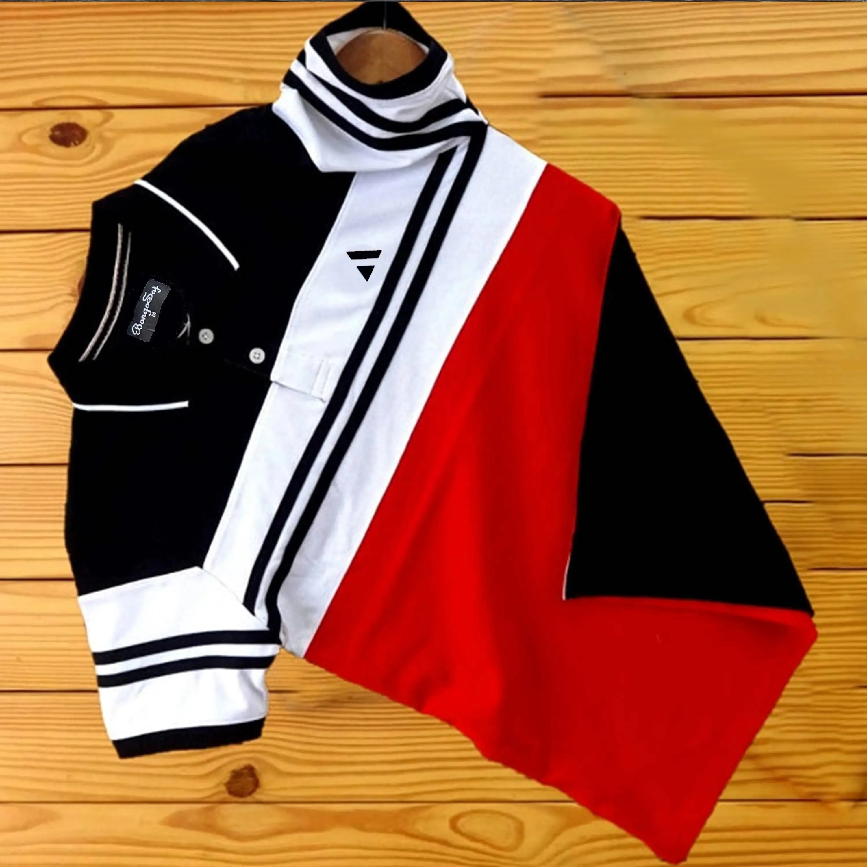 Black White & Red With Black Stripe Polo T-Shirt
