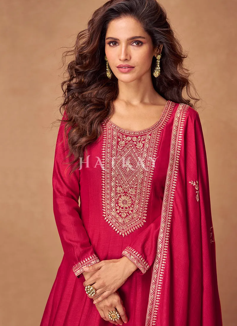 Crimson Embroidery Anarkali Suit