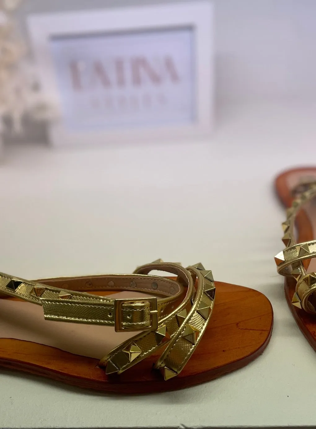 Golden Studded Flat Sandals