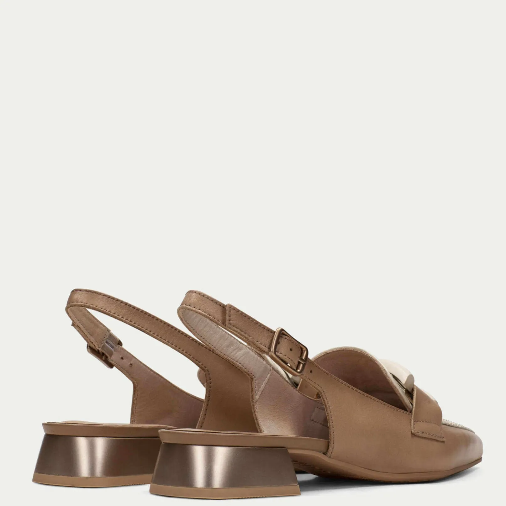 Hispanitas Cream & Tan Leather Sling Back Shoes