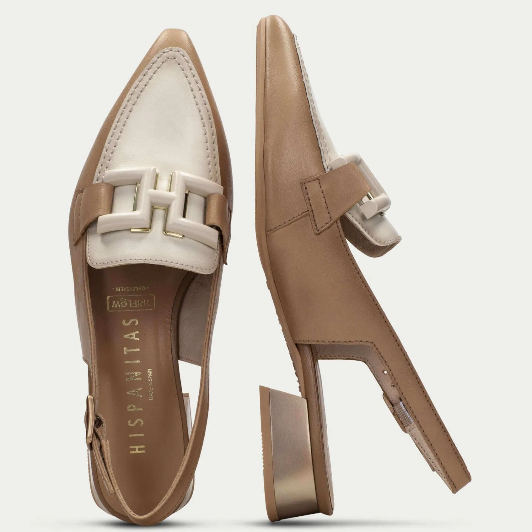 Hispanitas Cream & Tan Leather Sling Back Shoes