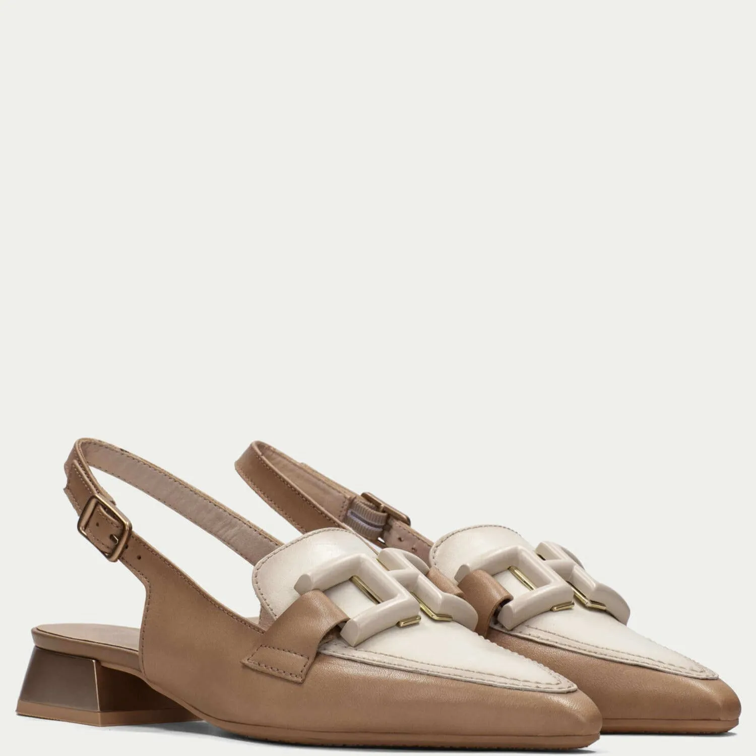 Hispanitas Cream & Tan Leather Sling Back Shoes