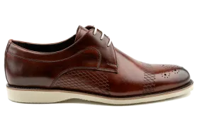 Kai Men's Dress Shoes,Tan Dress Sneakers, Top Grain Anilline Tanned Leather Handmade Men's Dress Shoes, White Sole & Semi Brogue, Semi Formal