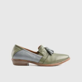 Leather Slip On Tassels 2893 Olive/Light Blue