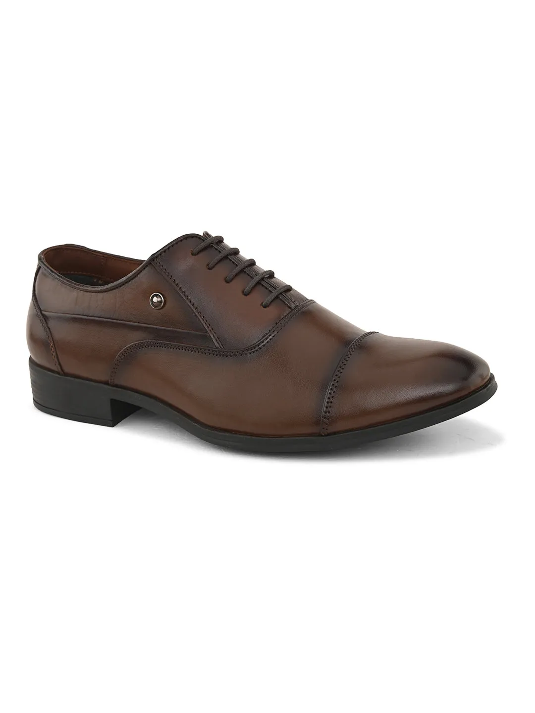 Pelle Albero Men's Brown Leather Lace-Up Formal Oxford