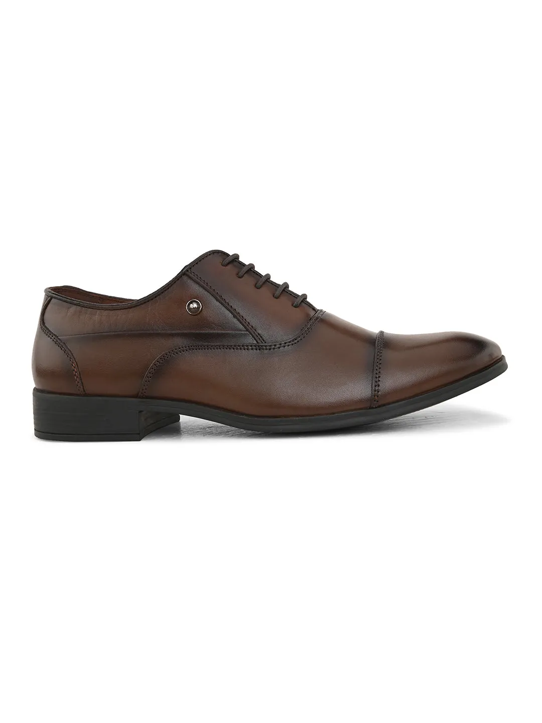 Pelle Albero Men's Brown Leather Lace-Up Formal Oxford