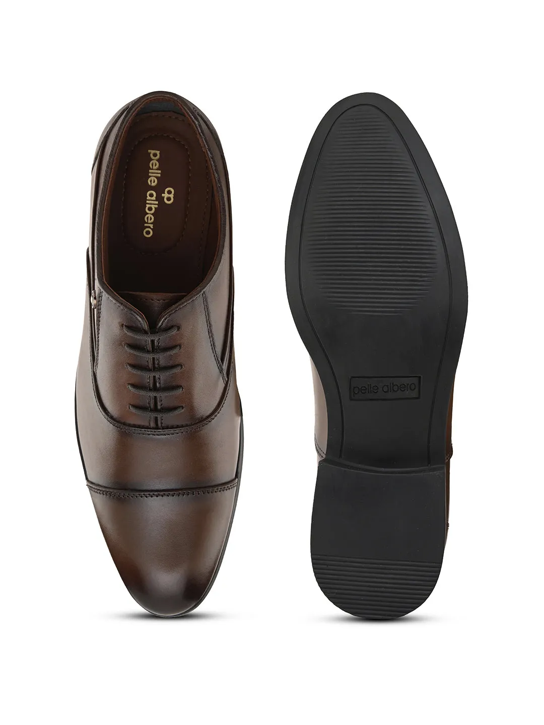 Pelle Albero Men's Brown Leather Lace-Up Formal Oxford