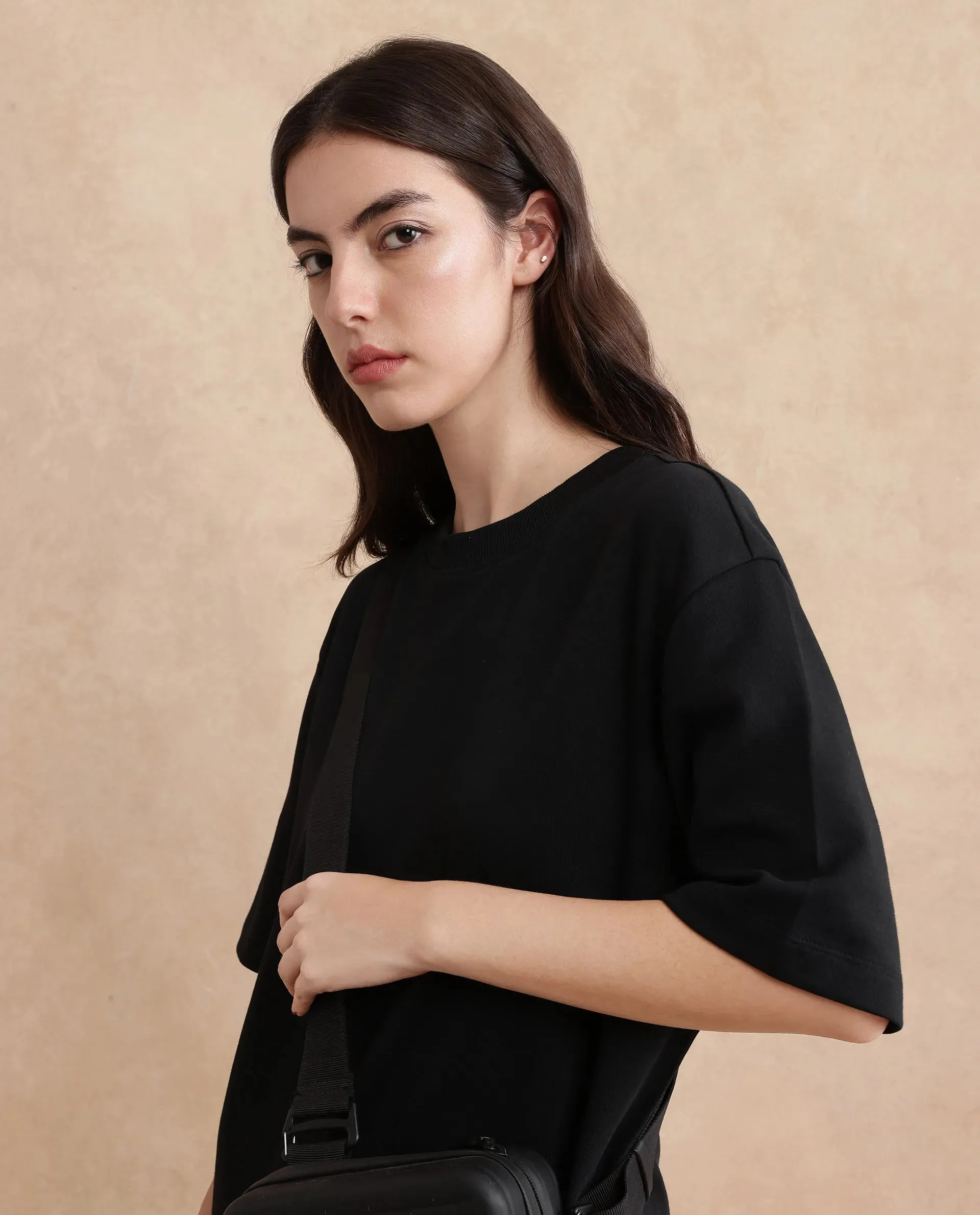Rareism Women Afrinca Black Cotton Polyester Fabric Plain Dress