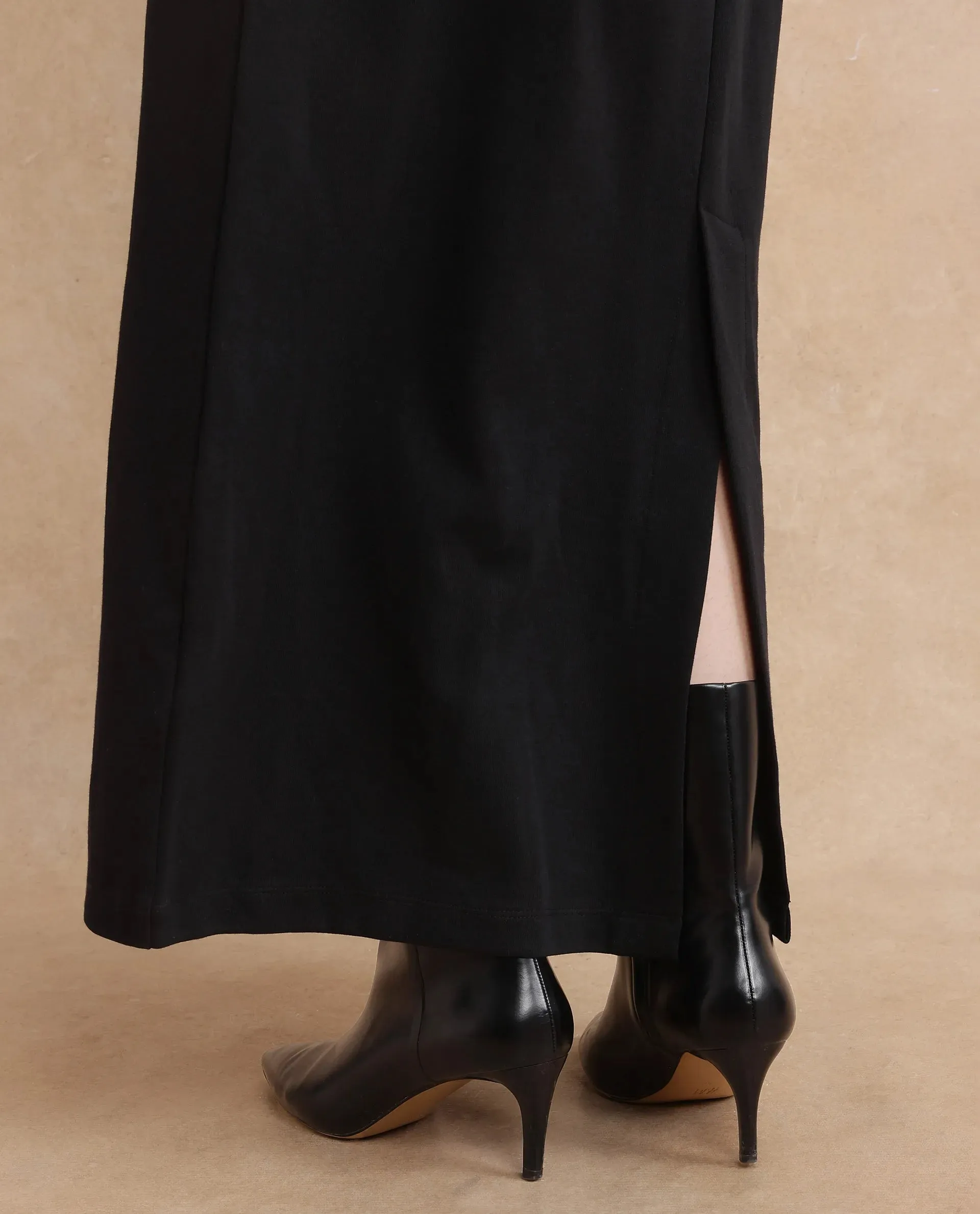 Rareism Women Afrinca Black Cotton Polyester Fabric Plain Dress