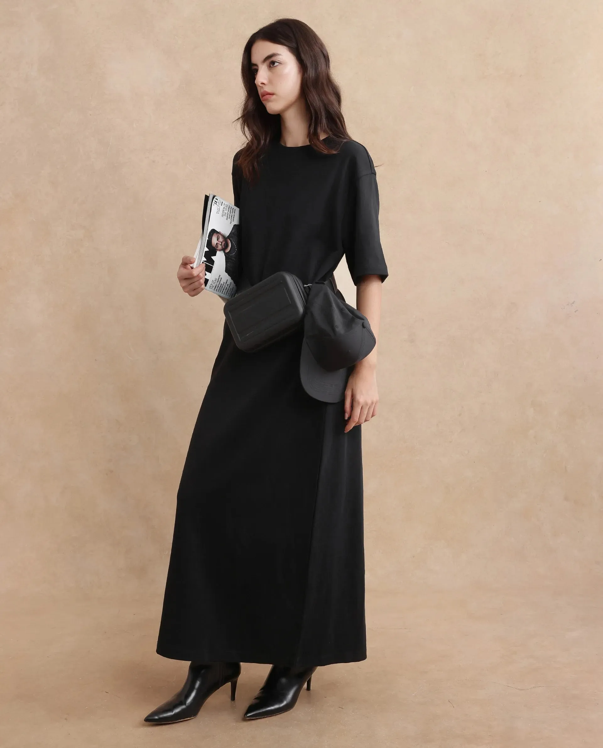 Rareism Women Afrinca Black Cotton Polyester Fabric Plain Dress