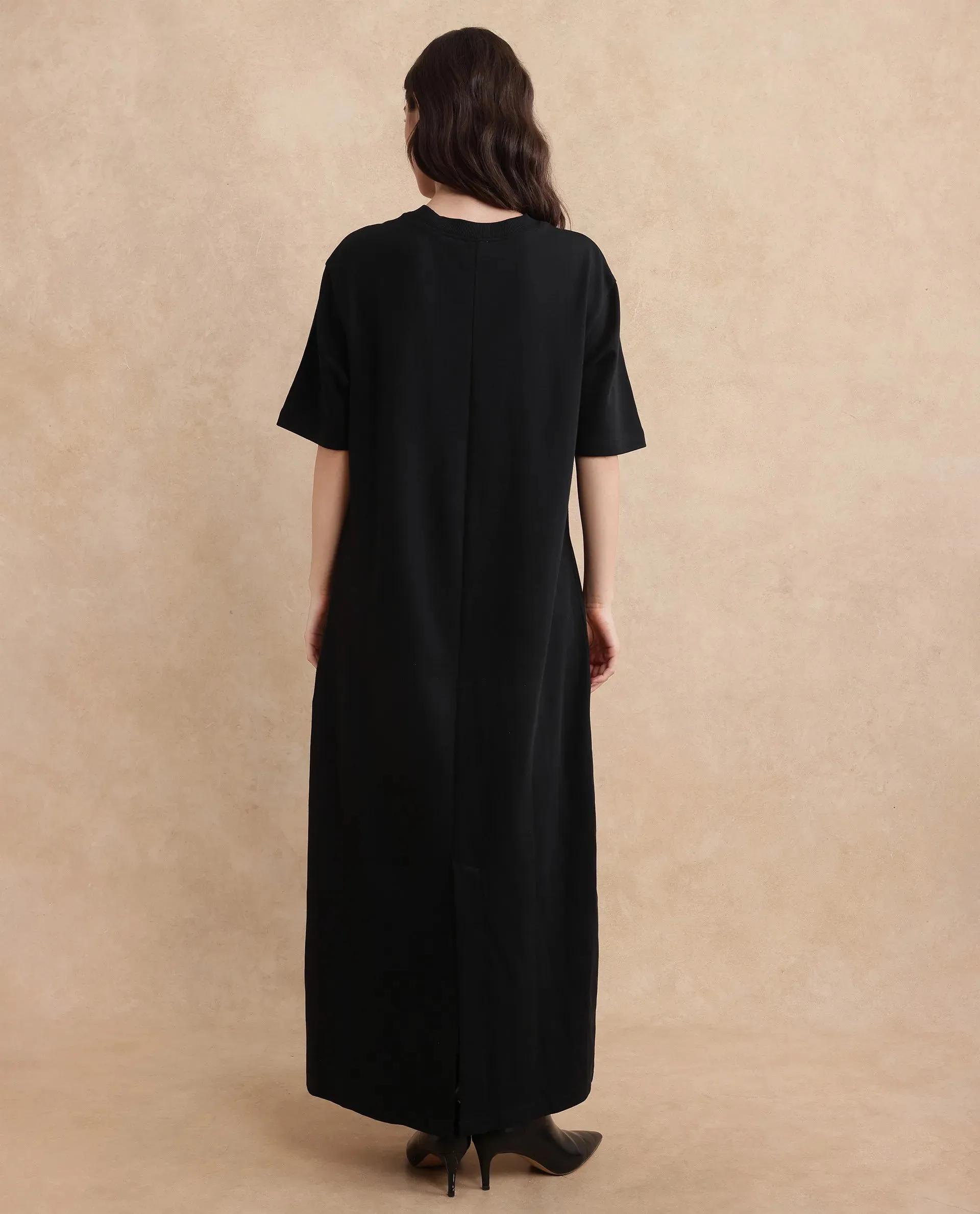 Rareism Women Afrinca Black Cotton Polyester Fabric Plain Dress