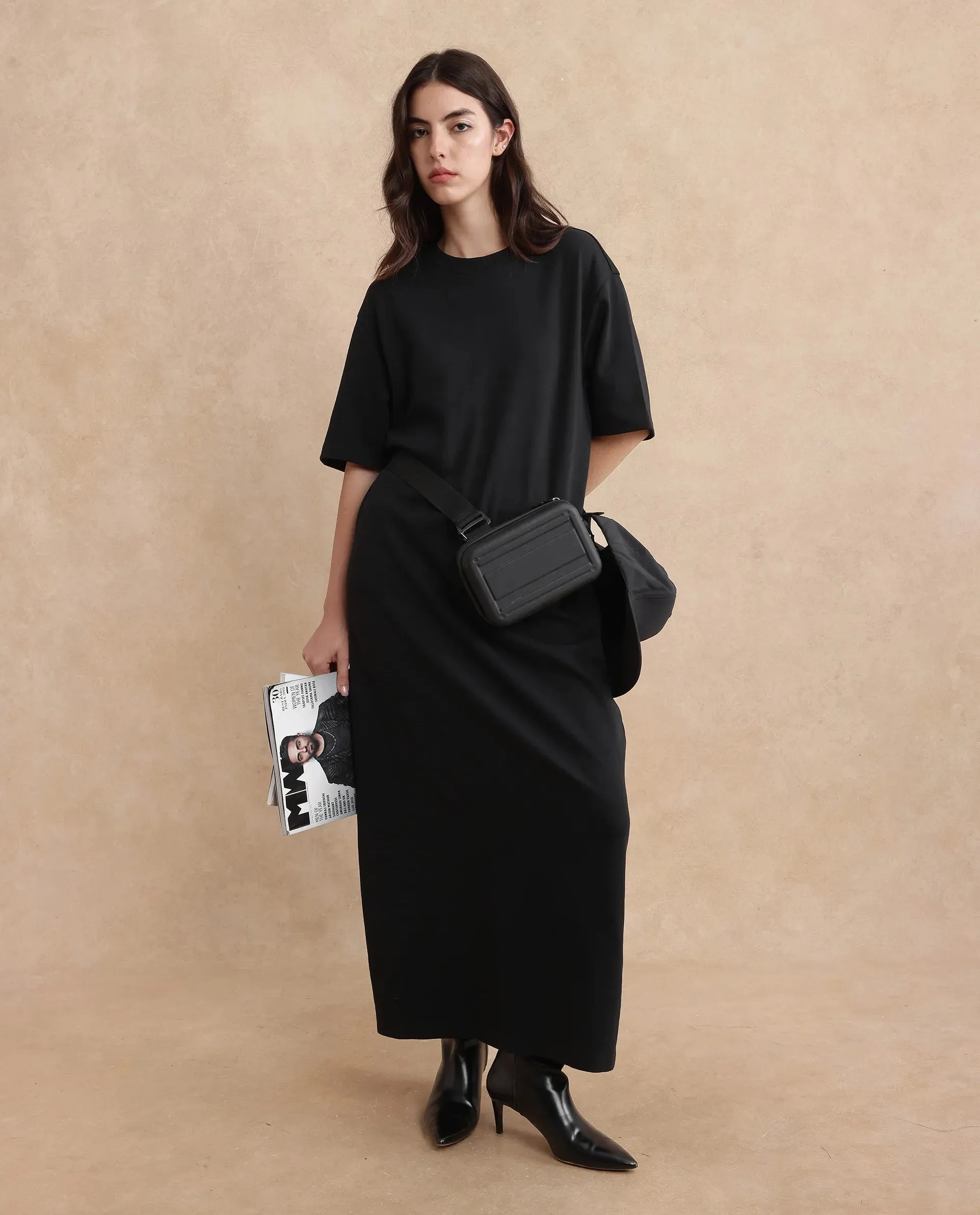 Rareism Women Afrinca Black Cotton Polyester Fabric Plain Dress