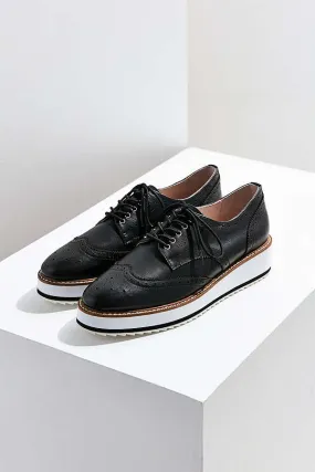 Shellys London Emma Black Leather Retro Platform Wingtip Leather Casual Oxford