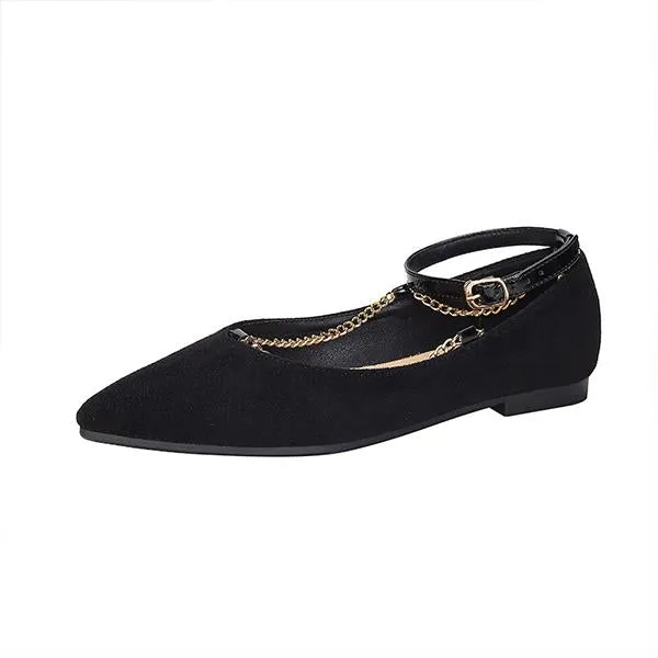 Women's Elegant Chain Belt Buckle Pointed Toe Flats 51450343S