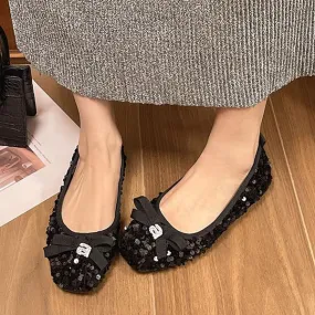 Women's Fashion Rhinestone Sequin Bow Flats 61671695S