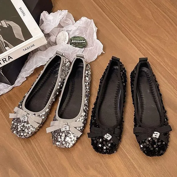 Women's Fashion Rhinestone Sequin Bow Flats 61671695S