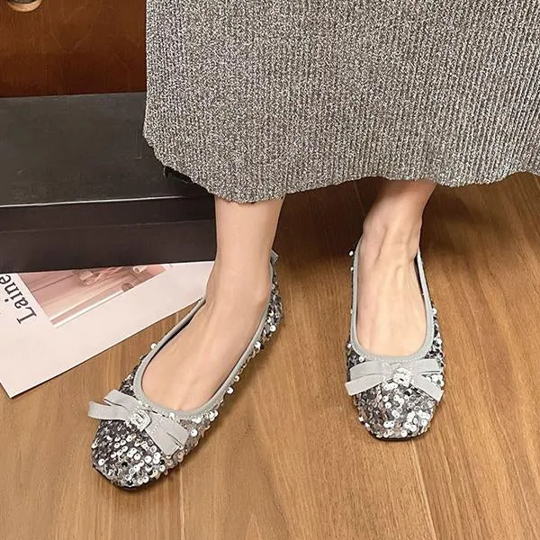 Women's Fashion Rhinestone Sequin Bow Flats 61671695S