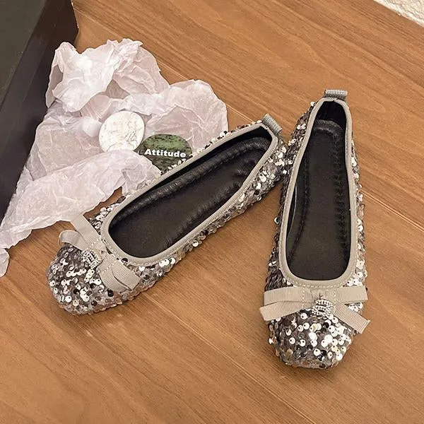 Women's Fashion Rhinestone Sequin Bow Flats 61671695S