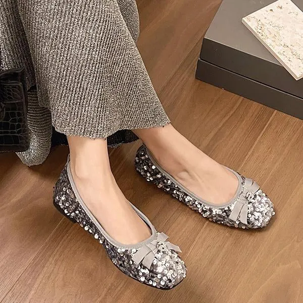 Women's Fashion Rhinestone Sequin Bow Flats 61671695S