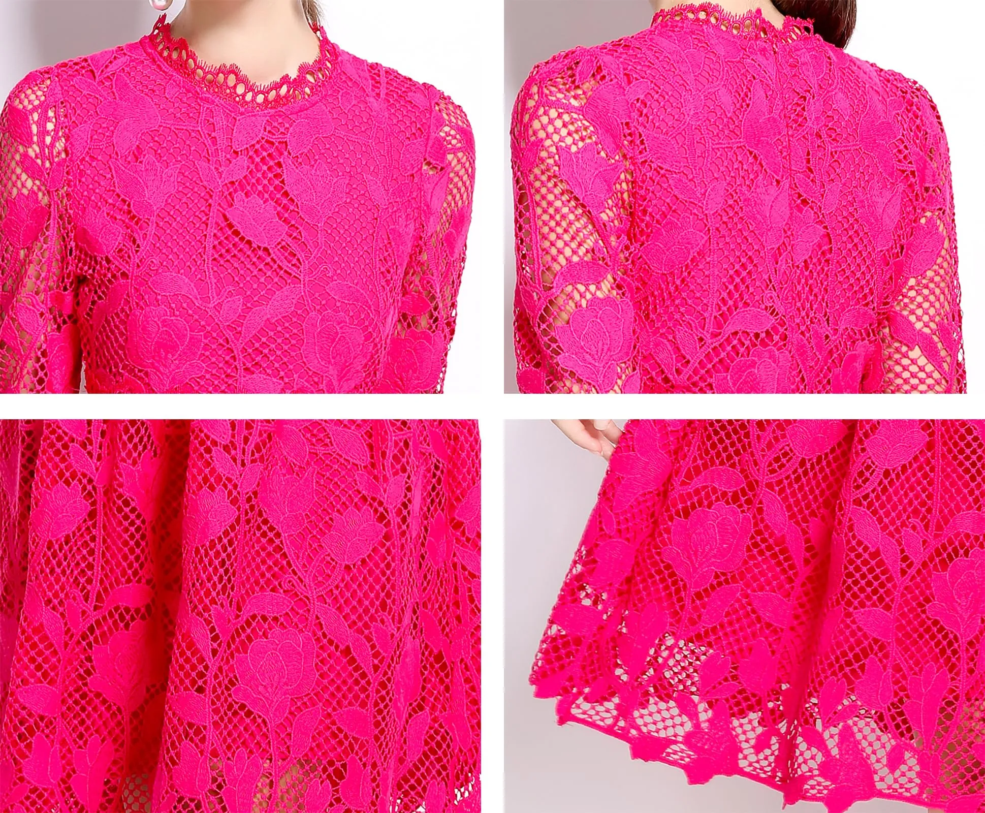 Womens Lace Floral Elegant Midi Dress